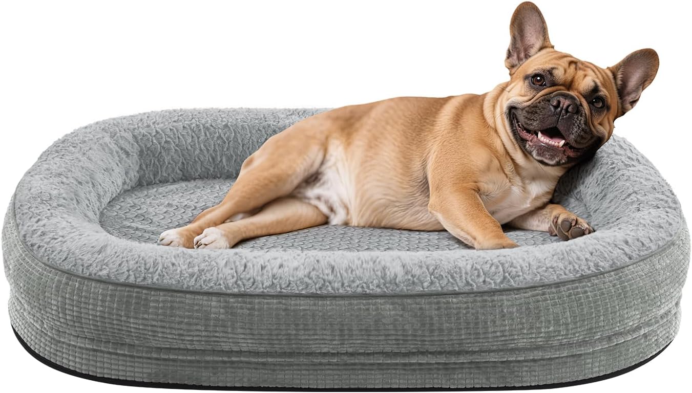 JOEJOY Orthopedic Dog Beds Large Sized Dog, XL Egg-Crate Memory Foam Pet Couch Bed with Bolster Sides, Waterproof Lining, Removable Washable Cover & Non-Slip Bottom, Grey