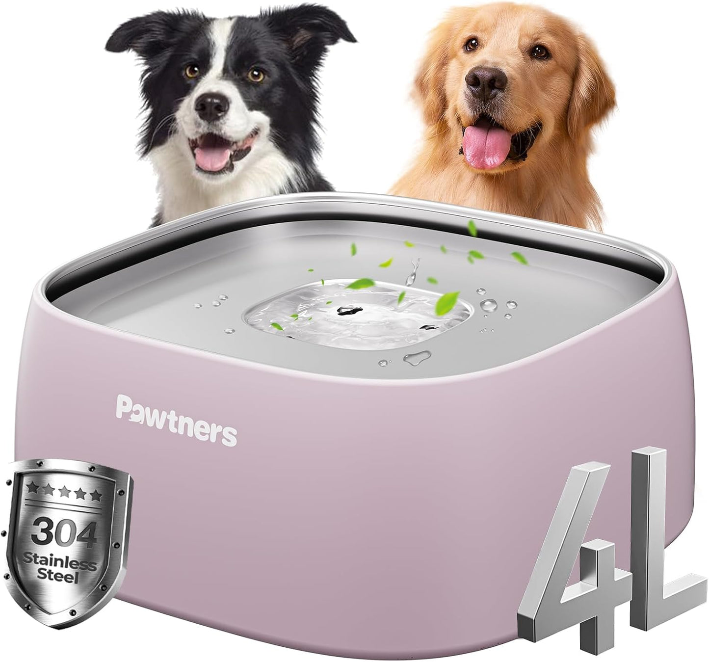 Pawtners All Stainless Steel Dog Water Bowl No Spill,135oz Anti-Splash Dog Bowl with Non-Slip Base, Spill Proof for Medium Large Messy Drinkers, Slow Drinking, Slobber Stopper,Easy to Clean