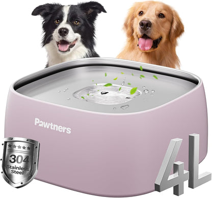 Pawtners All Stainless Steel Dog Water Bowl No Spill,135oz Anti-Splash Dog Bowl with Non-Slip Base, Spill Proof for Medium Large Messy Drinkers, Slow Drinking, Slobber Stopper,Easy to Clean