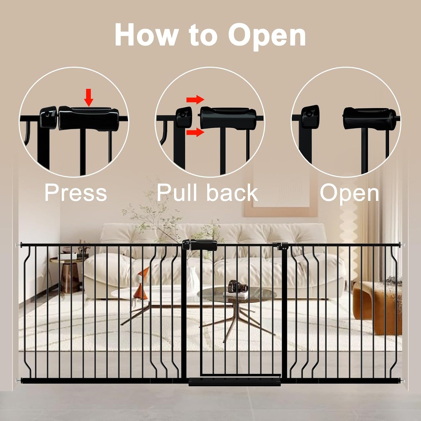 WAOWAO Baby Gate 71.65-85.03" Extra Wide Pressure Mounted Walk Through Swing Auto Close Safety Metal Black Toddler Kids Child Dog Pet Puppy for Stairs,Doorways,Kitchen