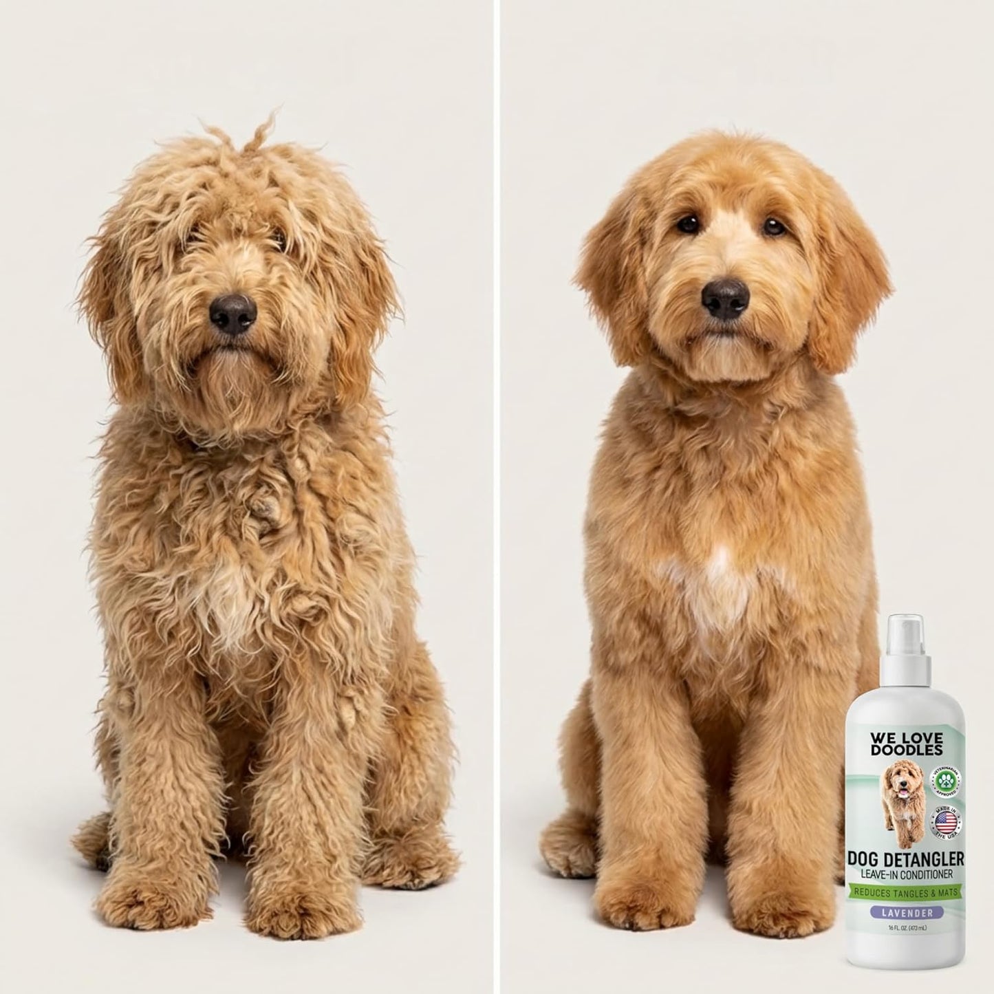 We Love Doodles Large Slicker Brush & Lavender Detangler Spray Pack - for Long-Haired Dogs, Dog Leave-In Conditioner for Reducing Mats, Knots & Tangles, Dematting & Conditioning Kit, 16 oz