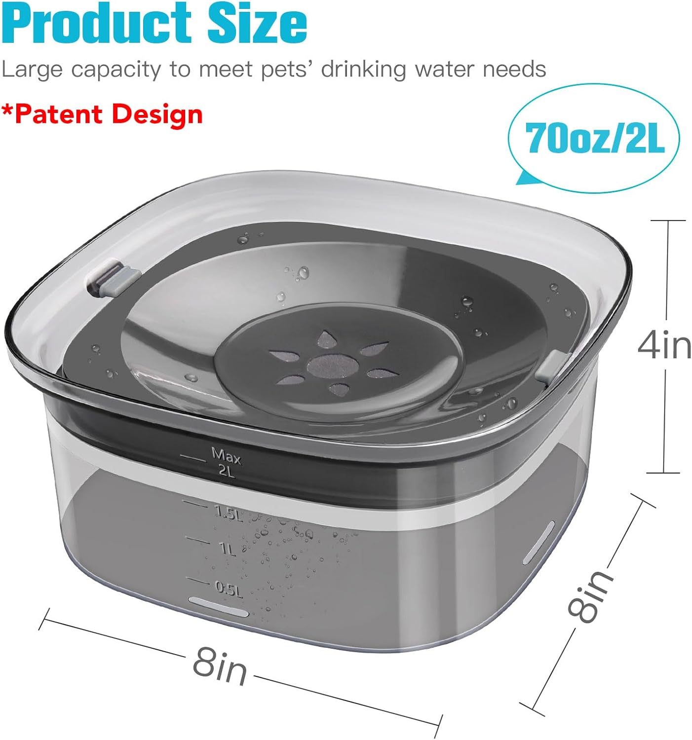 UPSKY 70oz Dog Water Bowl 2L No Spill Dog Bowls Large Capacity Spill Proof Slow Water Feeder, No Splash Pet Water Dispenser Vehicle Carried Travel Slow Drinking Bowl for Messy Drinkers