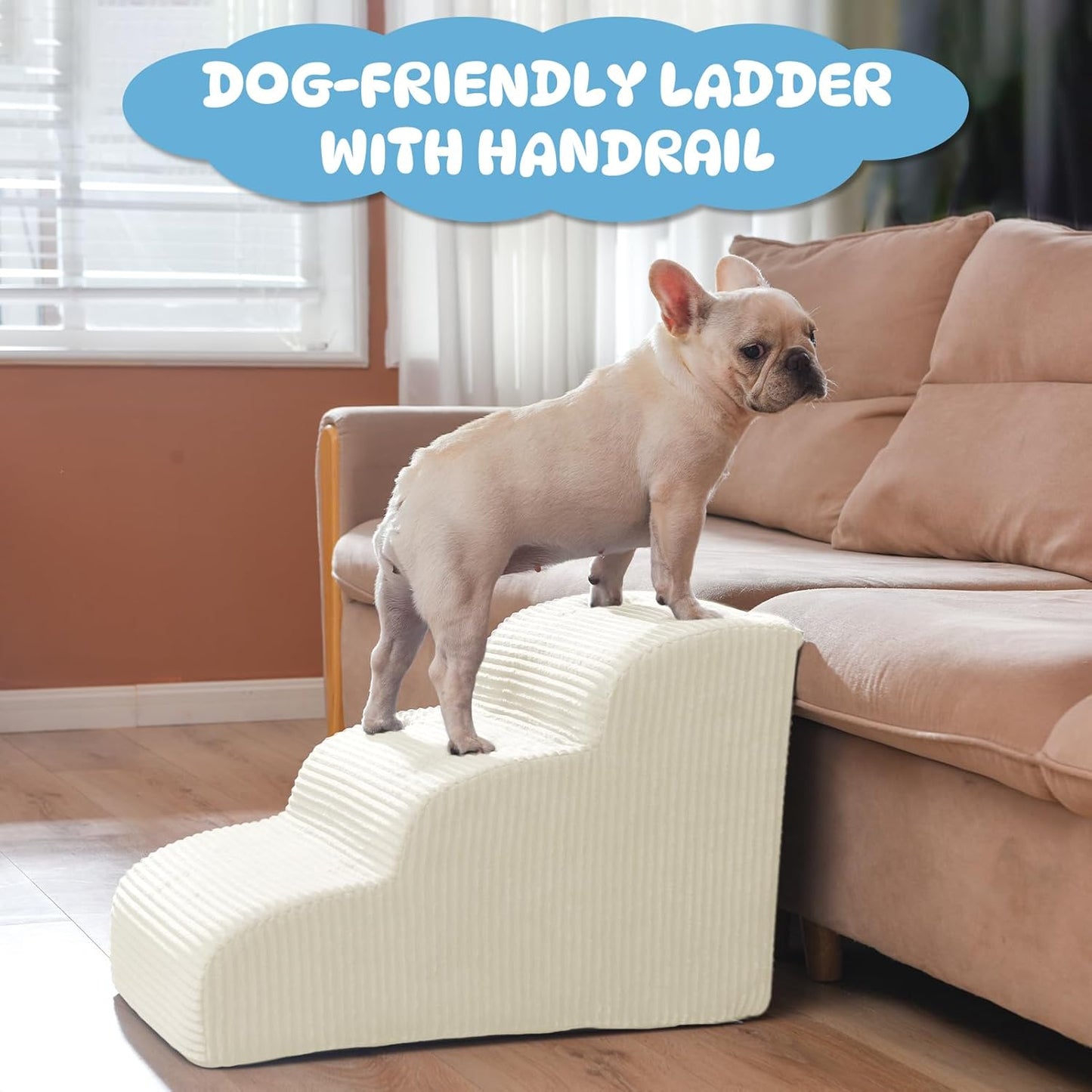 Mesa Lemon Dog Stairs & Steps for High Beds, 3 Steps High Density Foam Waterproof Dog Ramp for Small Dogs and Cats, Pet Stairs with Removable Washable Cover for Bed, Couch, Sofa and Car (H:16")