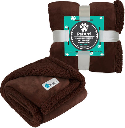 PetAmi Waterproof Dog Blanket for Couch, Large 60x40, Pee Proof Sherpa Fleece Reversible Pet Throw, Furniture Protector for Bed Sofa Kennel, Soft Washable Cover for Medium Dogs Cats, Grey Sherpa