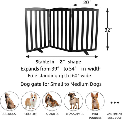 ZJSF Foldable Freestanding Indoor Dog Gate for House Wood White Long Pet Gates Dog Fence for Stairs Puppy Gates for Hallways,Pet Fence, Puppy Gate,Support Feet Included 24 "Height-3 Panels