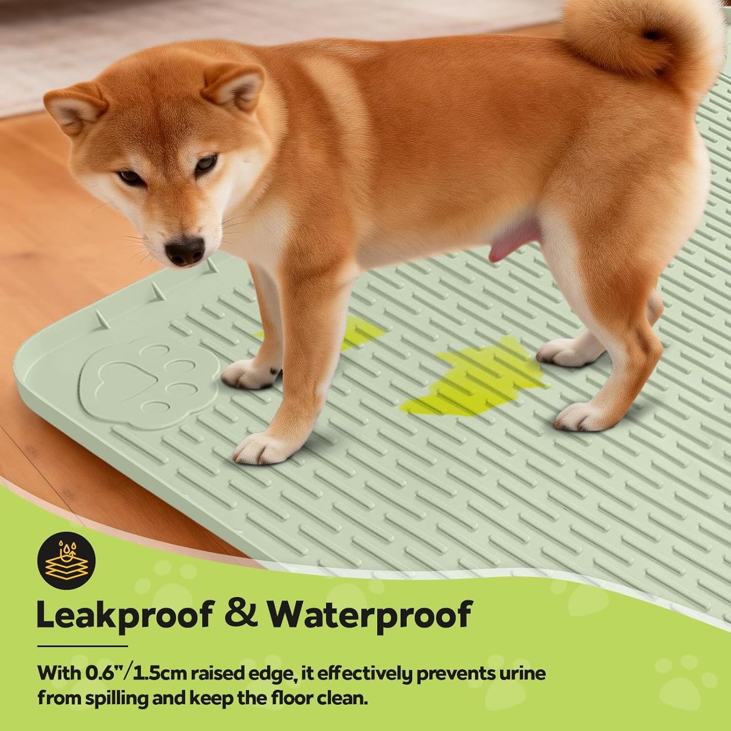 Silicone Dog Crate Mat, 50"x35" Under Dog Crate Kennel Pad with Raised Edge, Washable Dogs Bed Mat, Waterproof, Leakproof, Protect Floors (Green)