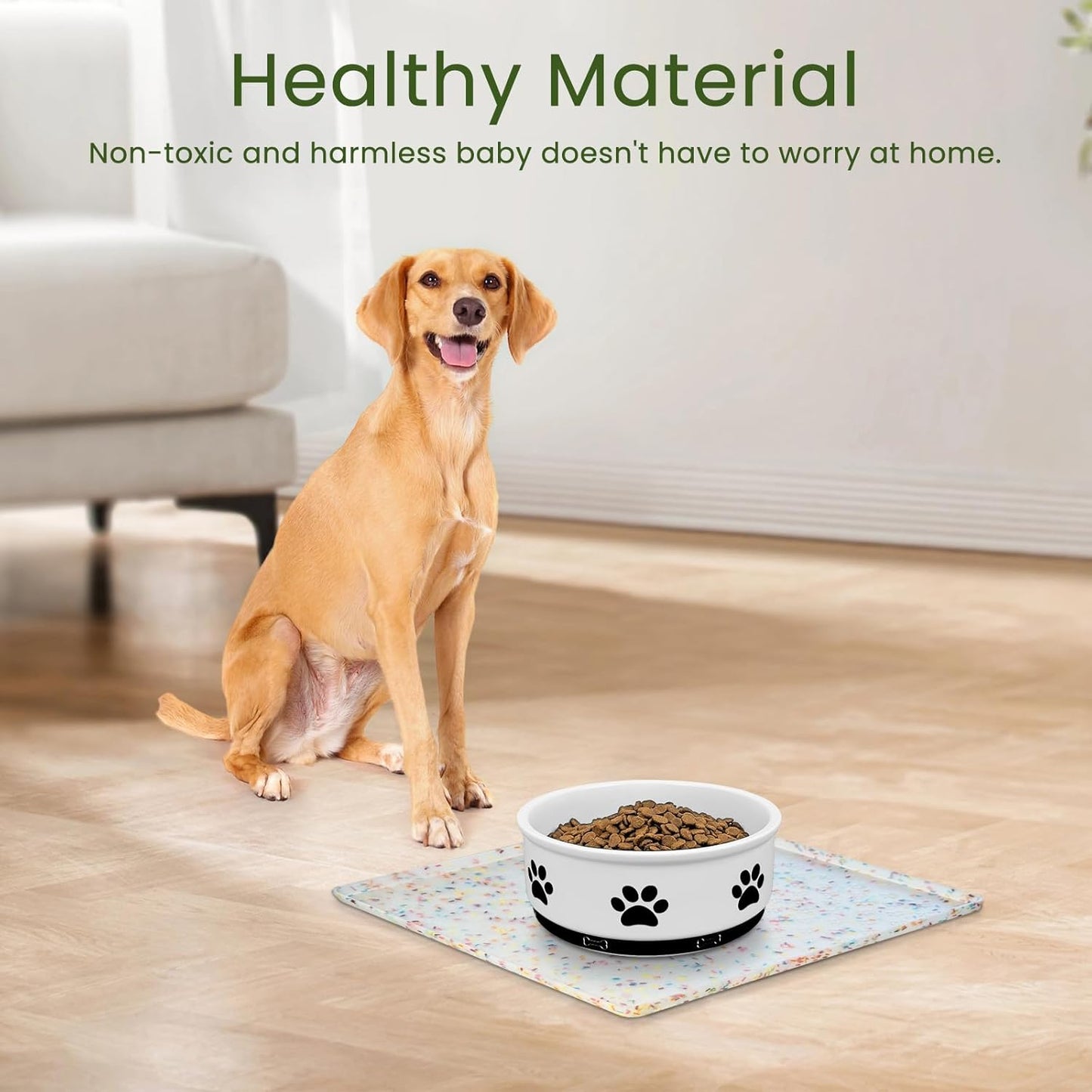 Ptlom Pet Placemat for Dog and Cat, Mat for Prevent Food and Water Overflow, Suitable for Small, Medium and Big Pet, 18" 12", Grey, Silicone