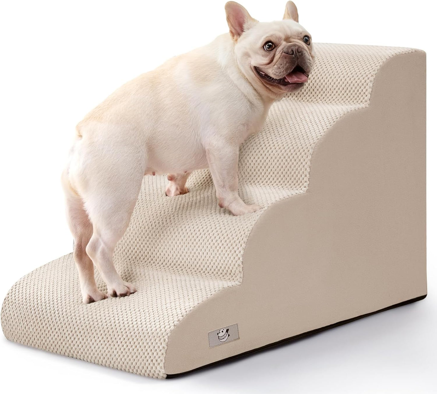Airpanda Dog Stairs for Small Dogs and Cats – 3 Step Pet Ramp for Couch & Sofa, Non-Slip Dog Steps for Pets, Washable Cover, High-Density Support Foam for Easy Climbing,Beige