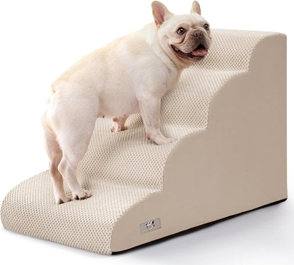 Airpanda Dog Stairs for Small Dogs and Cats – 3 Step Pet Ramp for Couch & Sofa, Non-Slip Dog Steps for Pets, Washable Cover, High-Density Support Foam for Easy Climbing,Beige