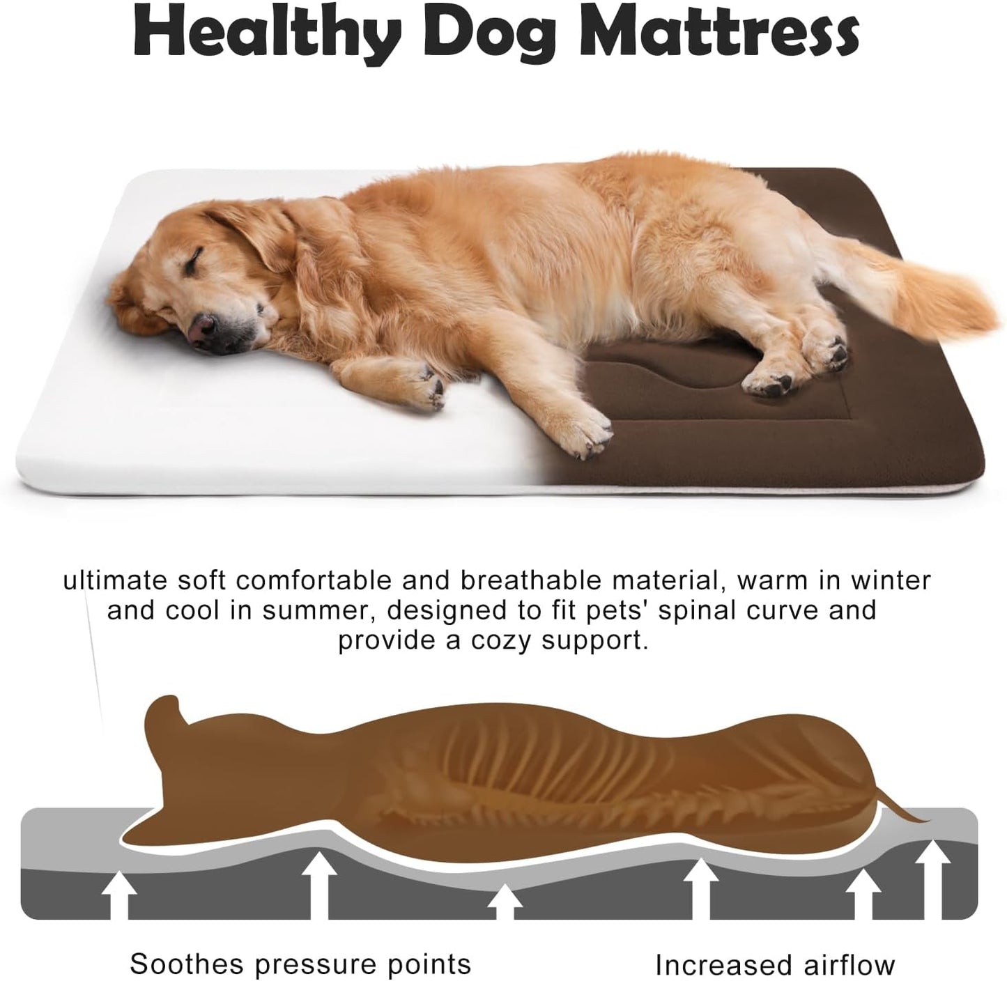 Large Dog Bed Soft Dog Crate Pad Mat 42 in Non-Slip Bottom Washable Dog Sleeping Mattress Pet Beds Cat Bed Kennel Pad, Dark Gray