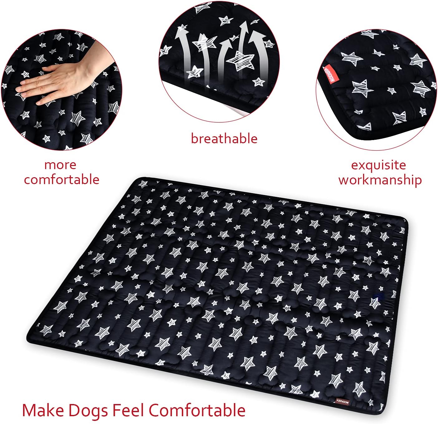 Dog Crate Bed Mat (36" X 23"), Soft Dog Bed Mat with Cute Stars, Personalized Crate Pad, Anti-Slip Bottom, Machine Washable Kennel Pad