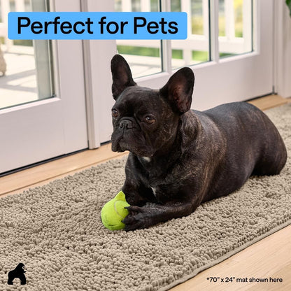 GORILLA GRIP SoakSTOPPER Dog Door Mat, 30x20 Machine Washable Rug Absorbent Doormat Captures Moisture Mud Dirt, Quick Dry Soft Chenille Entryway Rugs Indoor Entrance Mats for Dog Paws, Paw Grey