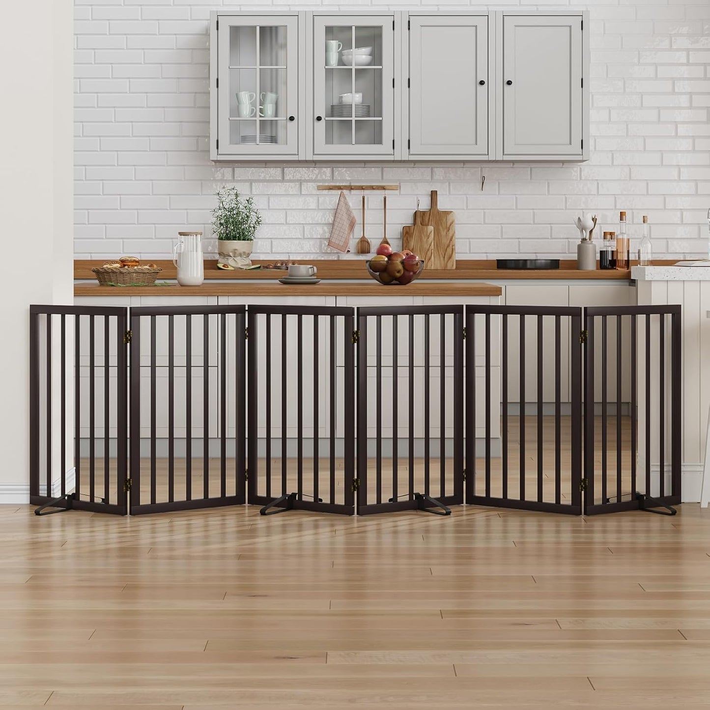 Dog Gate 32" Tall Foldable Dog Gate for Doorways Freestanding Pet Gate for Dogs Indoor (Walnut, 3 Panel)