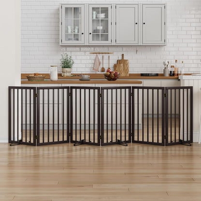 Dog Gate 32" Tall Foldable Dog Gate for Doorways Freestanding Pet Gate for Dogs Indoor (Walnut, 3 Panel)