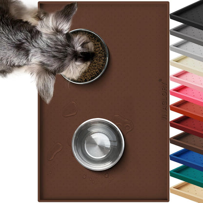 VIVAGLORY Dog Bowl Mat Grippymat Pet Food Mat, Waterproof Washable Nonslip Silicone for Pet & Cat, Food and Water Placemat with Lip & Raised Edges for Indoor Floor, S, Grey
