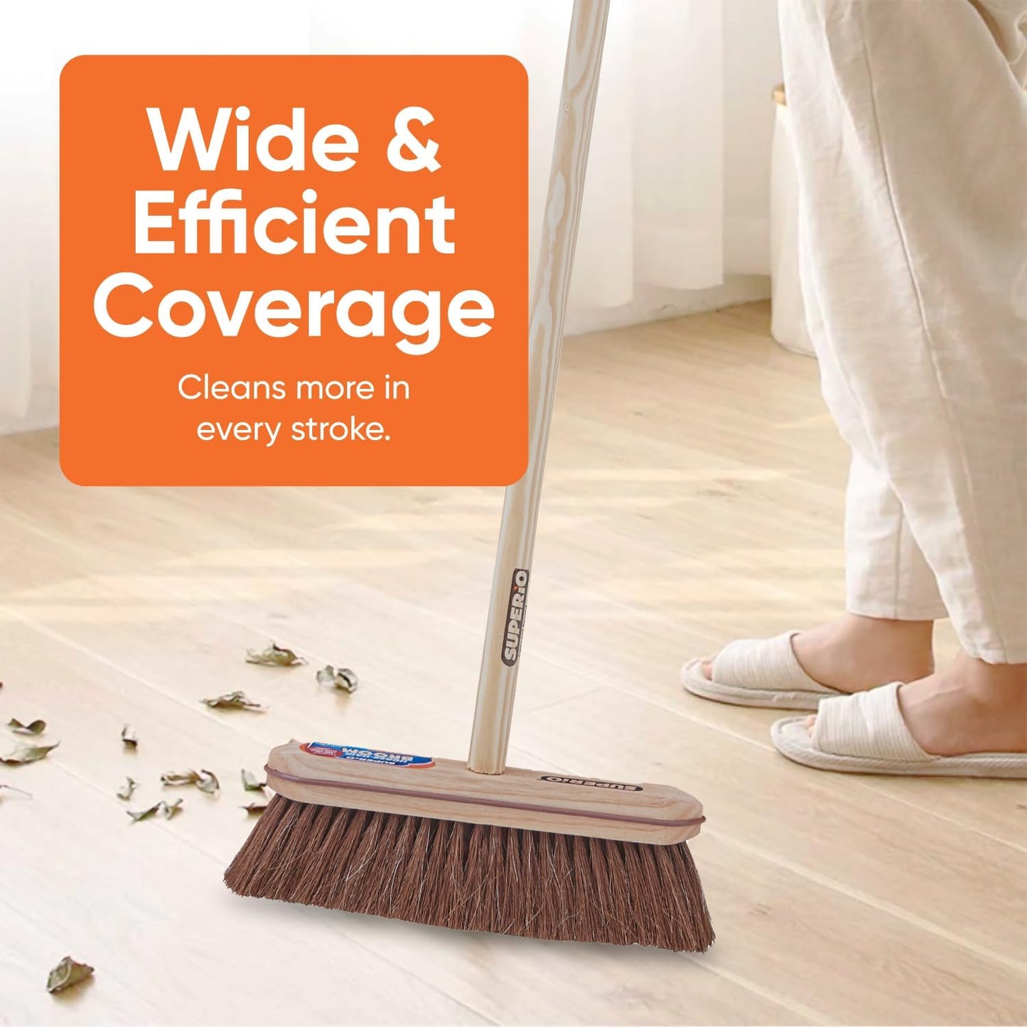 Superio Kitchen and Home Horsehair Broom With Wood Handle, Fine Premium Bristles - Heavy Duty Household Broom Easy Swiping Dust And Wisp Floors And Corners , 12" sweeping head