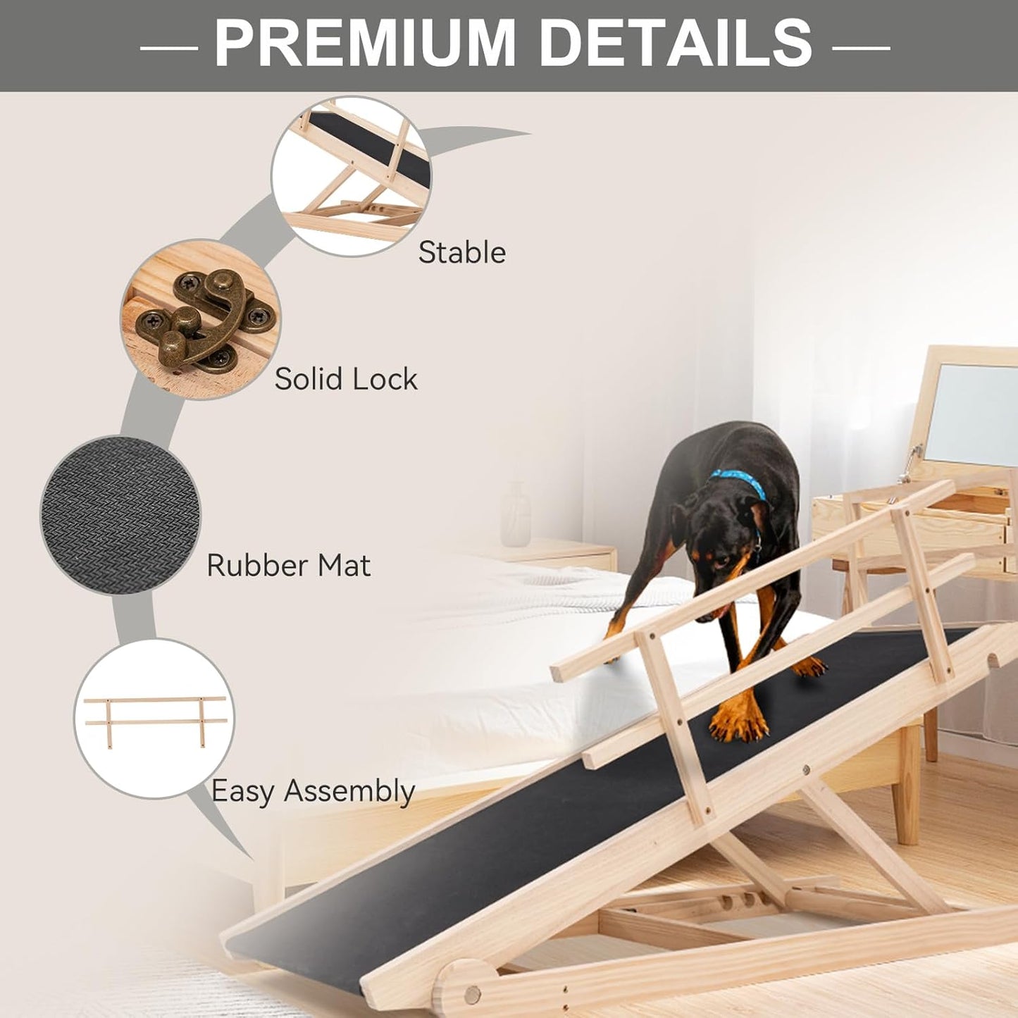 ABORON Antislip Dog Ramp, Adjustable Folding Pet Ramp for Small & Large Old Dogs & Cats, High Traction Portable Rubber Paw Ramps, Supports up to 200 lbs, Used for Bed Couch SUV, 39.3'' Long