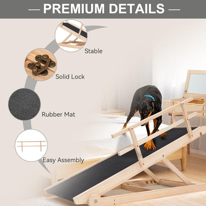 ABORON Antislip Dog Ramp, Adjustable Folding Pet Ramp for Small & Large Old Dogs & Cats, High Traction Portable Rubber Paw Ramps, Supports up to 200 lbs, Used for Bed Couch SUV, 39.3'' Long