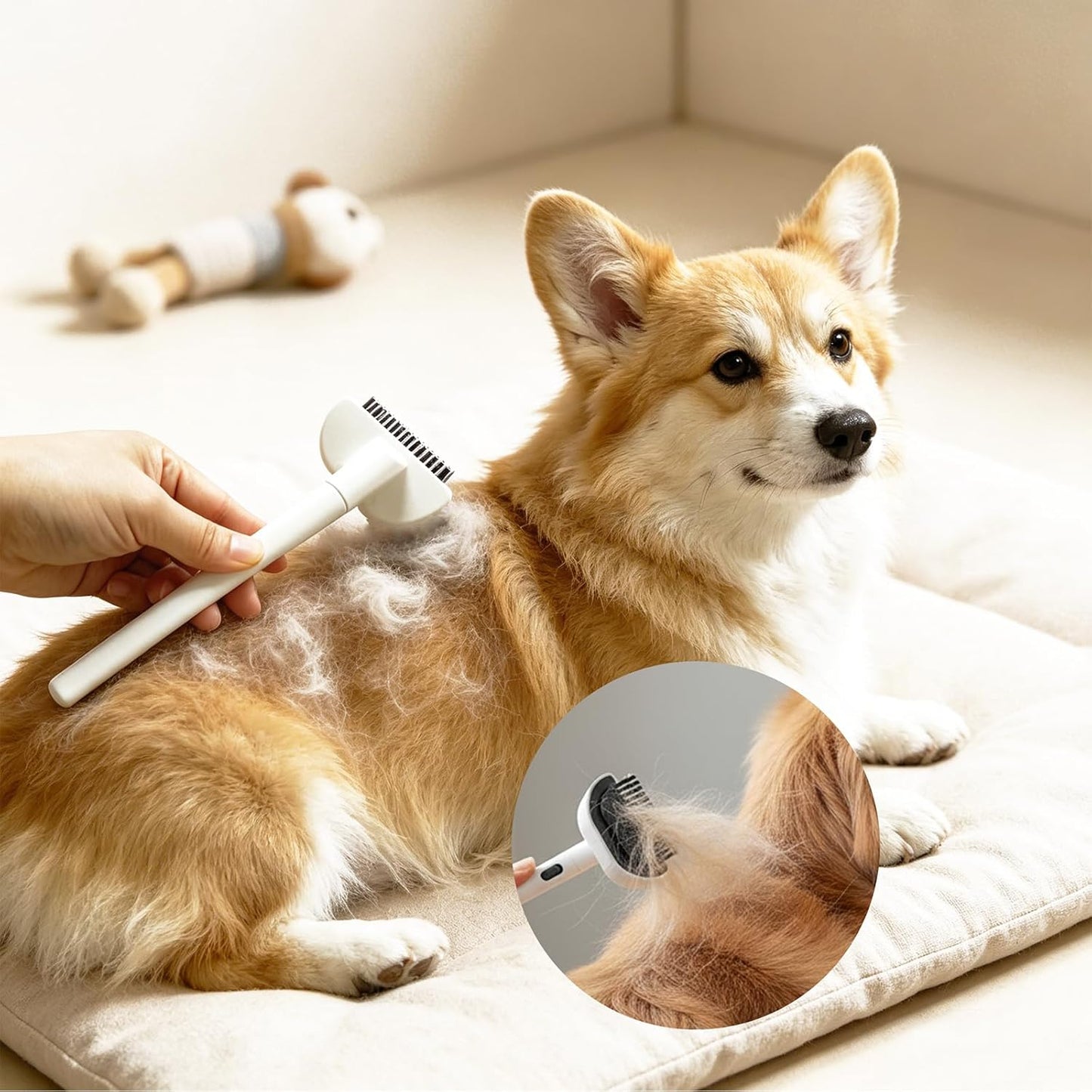 Dog & Cat Brush for Shedding, Self-Cleaning Dematting Comb Undercoat Rake, Deshedding Grooming Tool for Long & Medium Haired Pets, Removes Tangles Mats Loose Fur