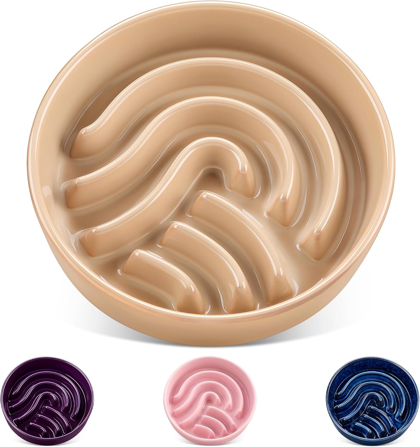 vancasso Slow Feeder Dog Bowl, 1.5 Cup Ceramic Slow Feeding Food Dish for Small and Medium Breed, Puzzle Dog Food Bowl for Fast Eater, Pink