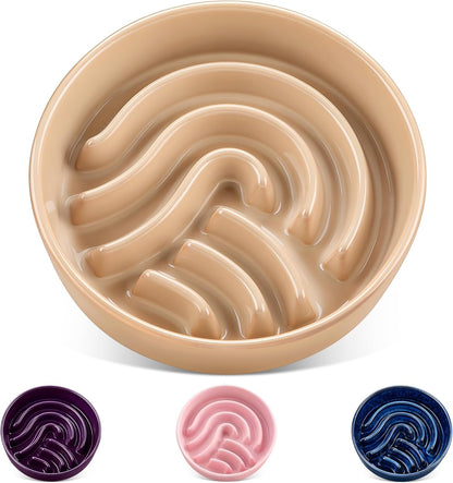 vancasso Slow Feeder Dog Bowl, 1.5 Cup Ceramic Slow Feeding Food Dish for Small and Medium Breed, Puzzle Dog Food Bowl for Fast Eater, Pink