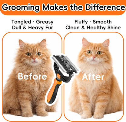 3-in-1 Professional Pet Grooming Brush for Dogs & Cats – Dematting Comb, Undercoat Rake & Deshedding Tool for Long & Short Hair, Heavy Shedding & Matted Fur (Blue)