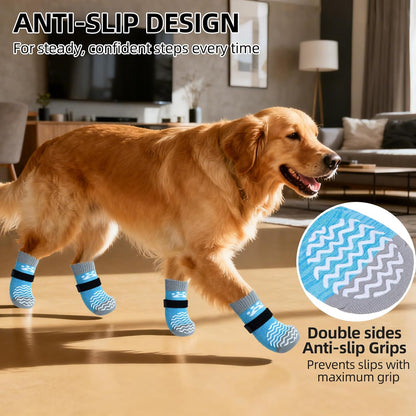PUPTECK Anti Slip Dog Socks with Double Grippers for Hardwood Floors, Shoes for Hot/Cold Pavement, Boots & Paws Protectors to Prevent Licking, Traction Booties for Senior Small Large Dogs