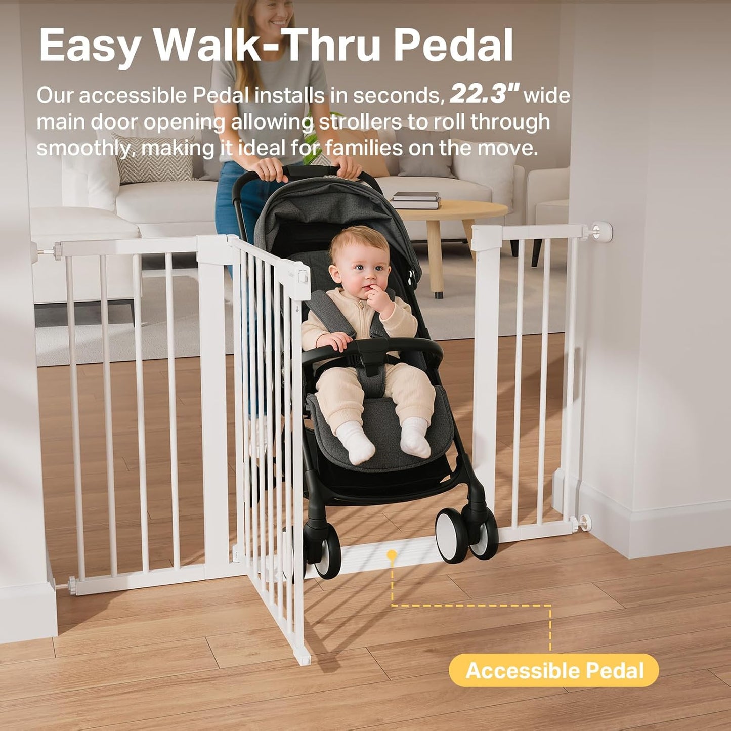 Cumbor 36.6-64" Extra Wide Baby Gate for Stairs, Dog Gates for Doorways, Auto-Close Pet Gate Indoor, Pressure Mounted Walk Through Safety Child Gate for Kids Toddler, Tall Pet Puppy Fence Gate, Brown