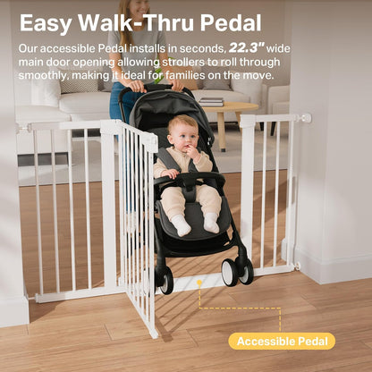 Cumbor 36.6-64" Extra Wide Baby Gate for Stairs, Dog Gates for Doorways, Auto-Close Pet Gate Indoor, Pressure Mounted Walk Through Safety Child Gate for Kids Toddler, Tall Pet Puppy Fence Gate, Brown