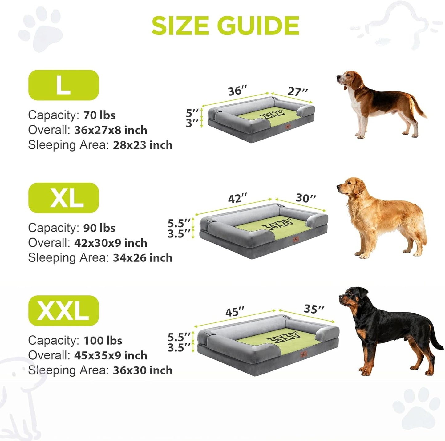 Extra Large Dog Bed, Orthopedic XL Washable Memory Foam Bed for Big Dogs Waterproof Pet Couch Sofa Bolster with Removable Cover, Non-Slip Bottom, Tennis Ball Toy, 42x30