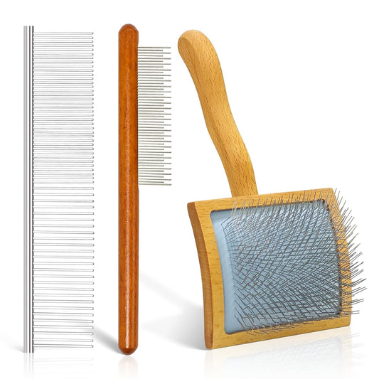 Slicker Brush For Dogs,Large Long Wooden Handle Dog Grooming Brush for Goldendoodles, Poodles & Labradoodles for Dematting, Deshedding & Removing Tangles on Medium to Long Haired Dogs