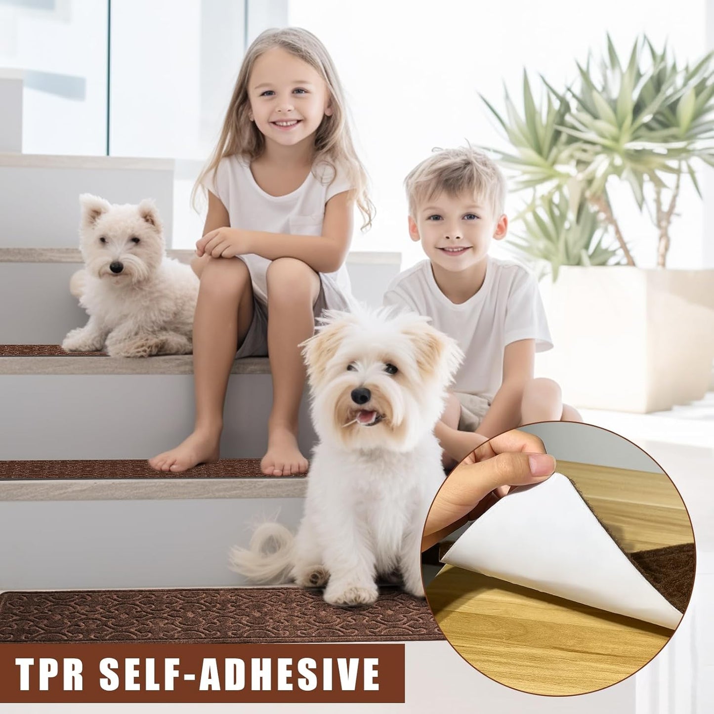 FlowaFoli Stair Treads for Wooden Steps Indoor,8" X 30" (15 in Pack) Stair Treads Non Slip, Machine Washable for Kids Elders and Pets,Beige