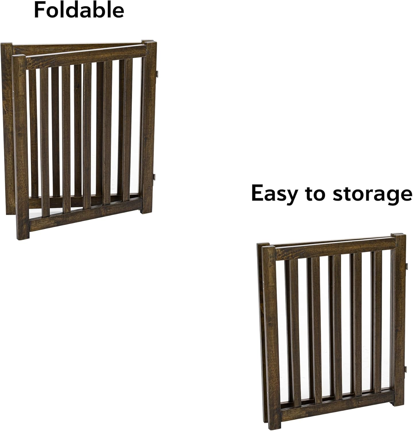 LZRS 2-Panel Wooden Free Standing Foldable Dog Gate Indoor – Solid Hardwood 24" High, Step-Over Safety Pet Gate for Doorways, Stairs & Small Spaces - Indoor Use, White