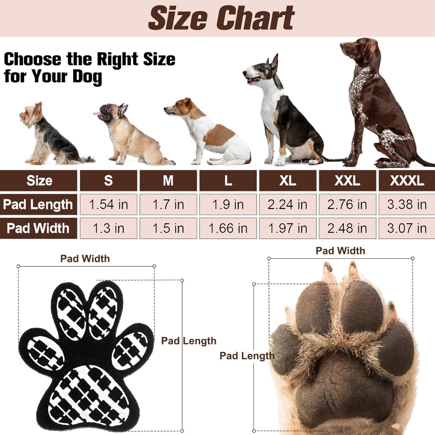 BEAUTYZOO Dog Paw Protector Anti-Slip, Paw Pads for Dogs Traction On Hardwood Floors, Paw Stickers Toe Grips for Hot/Cold Pavement for Senior Dogs, Shoes Boots Socks Replacement, 6 Sets (24 pcs) XXL