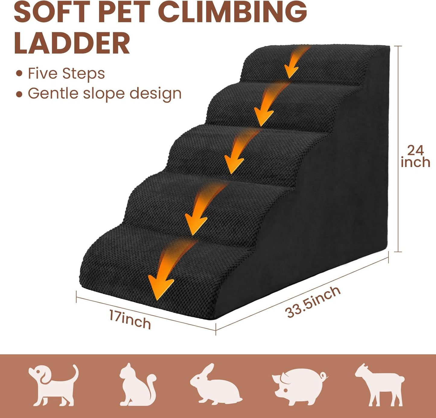 Dog Stairs for Small Dogs, 3 Tiers High Density Foam Dog Ramp, Extra Wide Non-Slip Pet Steps for High Beds Or Couch, Soft Foam Doggie Ladder for Dogs Injured, Older Pets, Small Cats