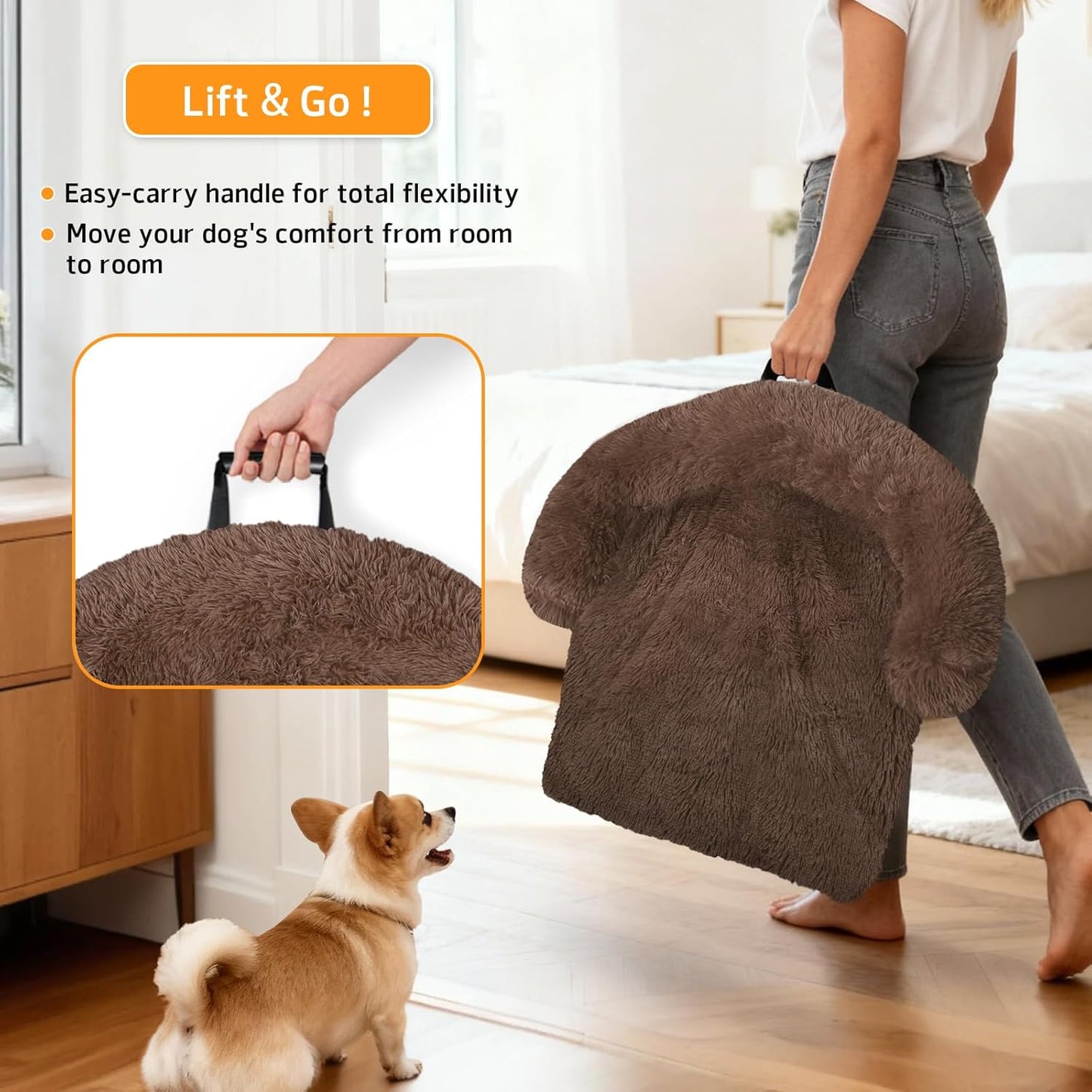 Calming Dog Bed Fluffy Plush Dog Mat for Furniture Protector with Removable Washable Cover for Large Medium Small Dogs and Cats (Large, Light Grey)