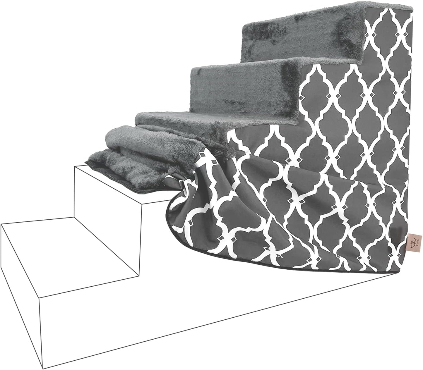 Best Pet Supplies Foam Pet Steps Cover for Small Dogs and Cats, Portable Ramp Stairs for Couch, Sofa, and High Bed Climbing (Cover Only) - Ash Gray Linen, 3-Step (Cover Only)