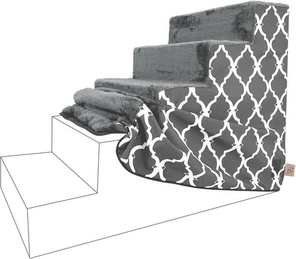 Best Pet Supplies Foam Pet Steps Cover for Small Dogs and Cats, Portable Ramp Stairs for Couch, Sofa, and High Bed Climbing (Cover Only) - Ash Gray Linen, 3-Step (Cover Only)