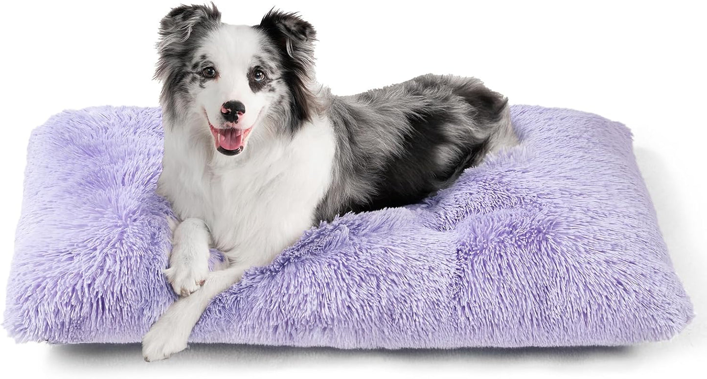 EHEYCIGA Fluffy Dog Crate Bed for Medium Dogs, Plush Faux Fur Crate Pad, Calming Anti Anxiety Medium Dog Bed, Washable Soft Warm Crate Mat with Non-Slip Bottom