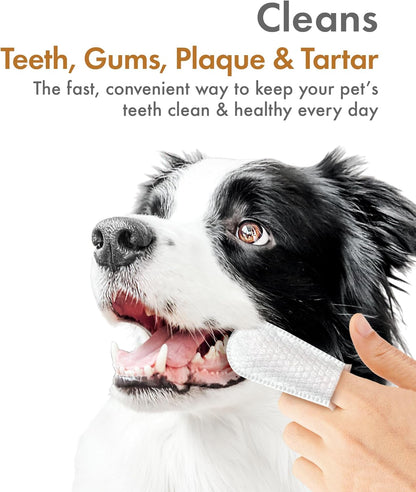 Petkin Fingertip Tooth Wipes for Dogs and Cats, 50 Finger Wipes - Slip-On, Snug Fit, Micro-Bristle Fabric - Cleans Teeth, Gums, Plaque & Tartar - Convenient, Ideal for Home and Travel - Peanut Butter