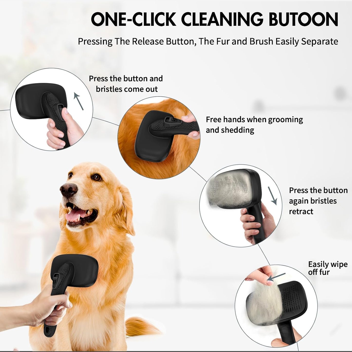 Cat Brushes for Indoor Cats - Self Cleaning Slicker Brush for Shedding Short & Long Haired Dogs, Skin Friendly Deshedding Grooming Tool to Removes Loose Fur, Mats,Tangles & Undercoat, Gray