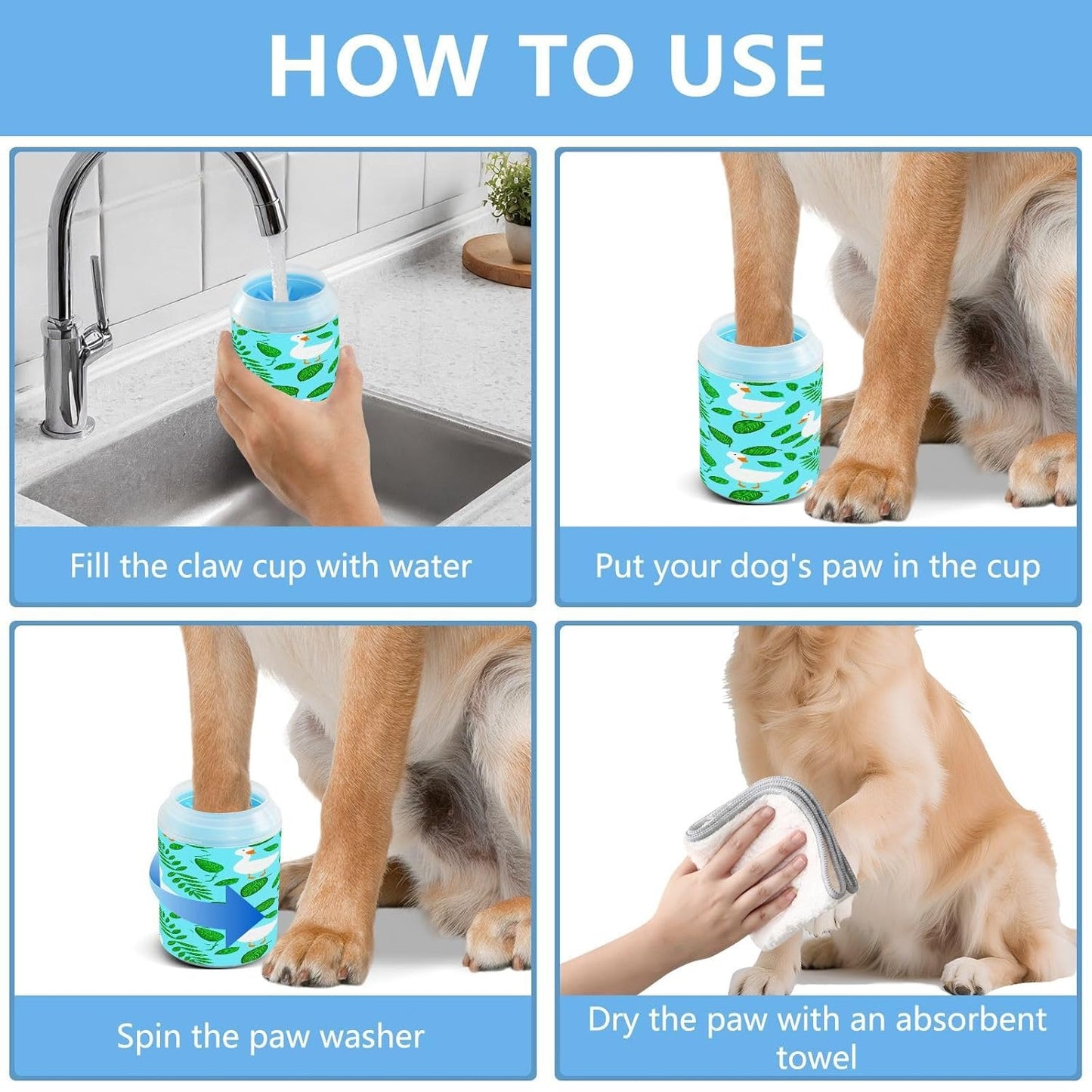 White Ducks Dog Paw Cleaner, Pet Foot Washer Cup with Detachable Body Wash Brush for Small Medium Large Dogs and Cats