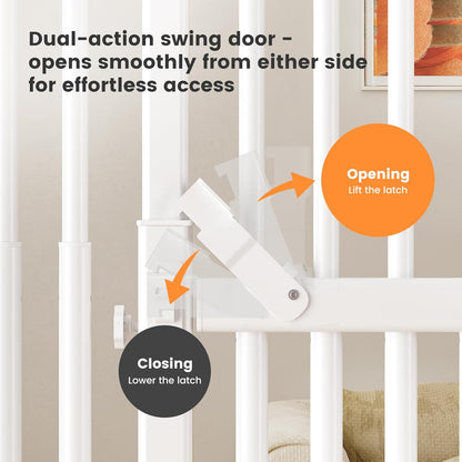 Gardner Pet 51"-87" Extra Tall Cat Gate for Doorway, Wide Adjustable 27.56"-37" Baby Gate Included 4 Extension Kits, Pressure Mounted Safety Full Door Gate for Stairs, Studio, Kitchen (White)