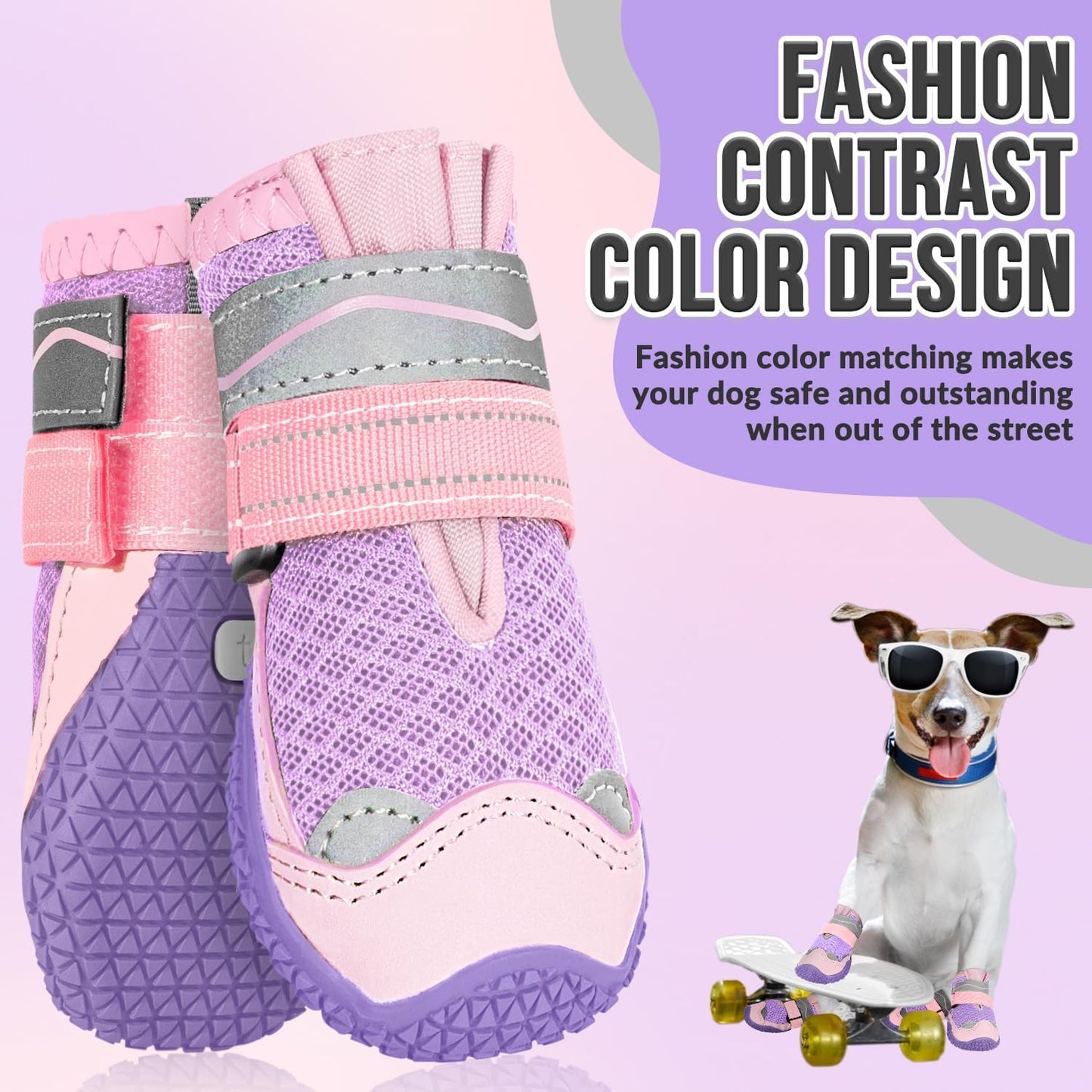 SlowTon Dog Shoes for Large Small Medium Dogs - Breathable Dog Boots for Summer Hot Pavement, Paw Protector for Outdoor Walking Winter Snow, Anti-Slip Rubber Dog Booties for Hardwood Floor (Green, 6)