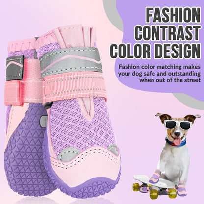 SlowTon Dog Shoes for Large Small Medium Dogs - Breathable Dog Boots for Summer Hot Pavement, Paw Protector for Outdoor Walking Winter Snow, Anti-Slip Rubber Dog Booties for Hardwood Floor (Green, 6)