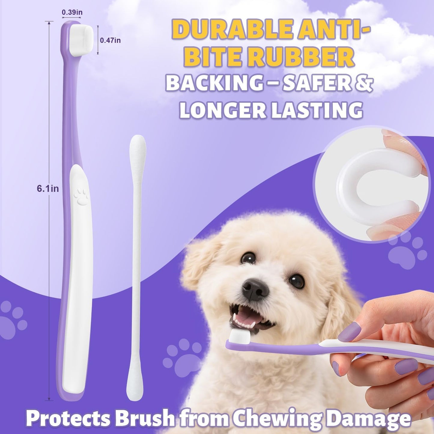 Tiny Dog Toothbrush for Small Dogs - 0.39" Mini Brush Head, Curved Handle, Soft Bristles, Dual Rubber Back, Gentle Puppy Tooth Brush Kit for Yorkie Chihuahua & Small Dog Teeth Cleaning