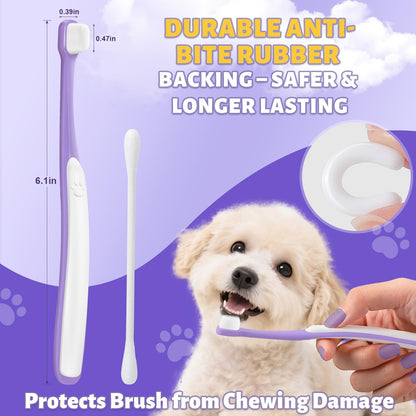 Tiny Dog Toothbrush for Small Dogs - 0.39" Mini Brush Head, Curved Handle, Soft Bristles, Dual Rubber Back, Gentle Puppy Tooth Brush Kit for Yorkie Chihuahua & Small Dog Teeth Cleaning