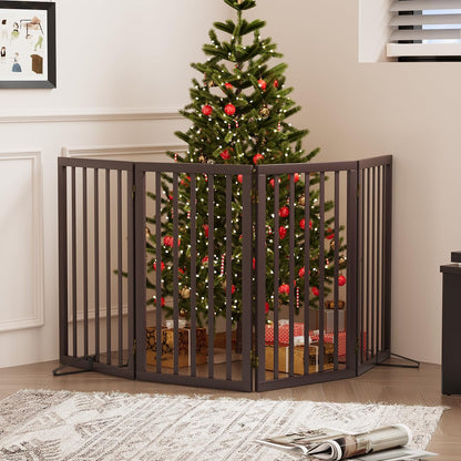 Freestanding Foldable Dog Gate - 4 Panel Room Divider with Metal Support Feet (Black)