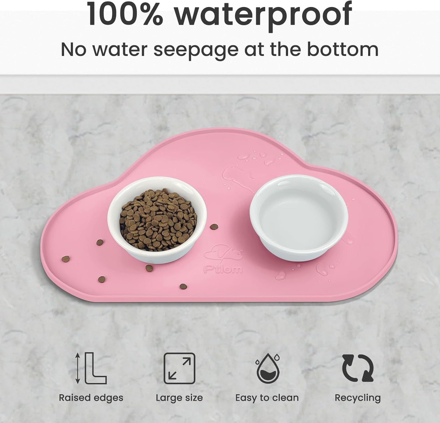 Ptlom Silicone Pet Placemat for Dogs and Cats, Non-Slip Waterproof Dog Feeding Bowl Mats for Food and Water, Small Medium Large Pet Puppy Tray Mat Prevent Residues from Spilling onto The Floor, Beige