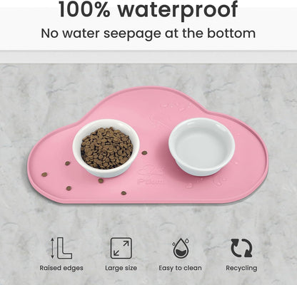 Ptlom Silicone Pet Placemat for Dogs and Cats, Non-Slip Waterproof Dog Feeding Bowl Mats for Food and Water, Small Medium Large Pet Puppy Tray Mat Prevent Residues from Spilling onto The Floor, Beige